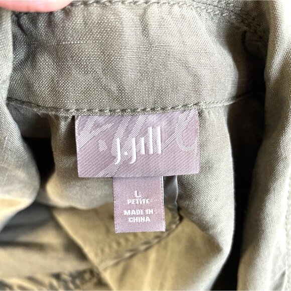J. Jill Vest Olive Green Silk Linen Blend Women's L Petite Button Front Utility - Picture 3 of 8